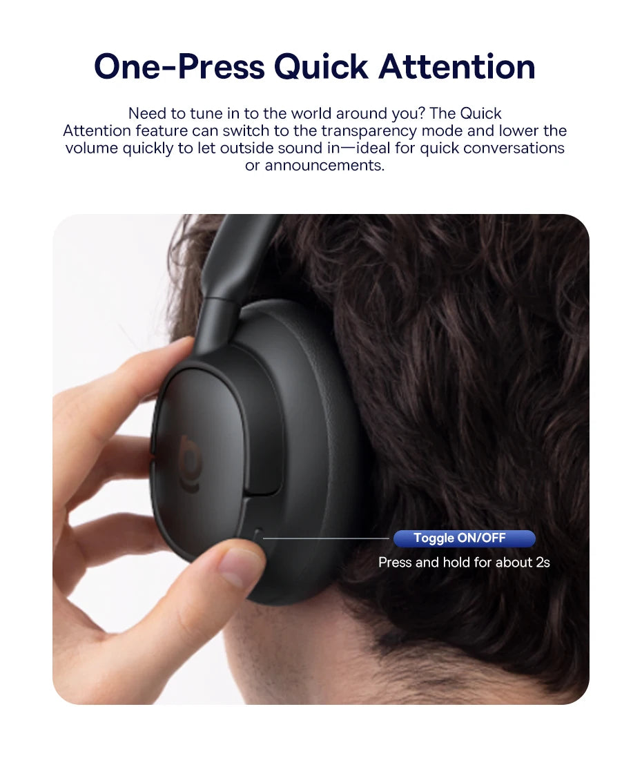 Baseus Bowie H1s Wireless Headphones - Bluetooth 5.4 with 46dB Hybrid ANC, 120H Playtime, Hi-Res Spatial Audio, 0.06s Low Latency, Foldable Over-Ear Headset