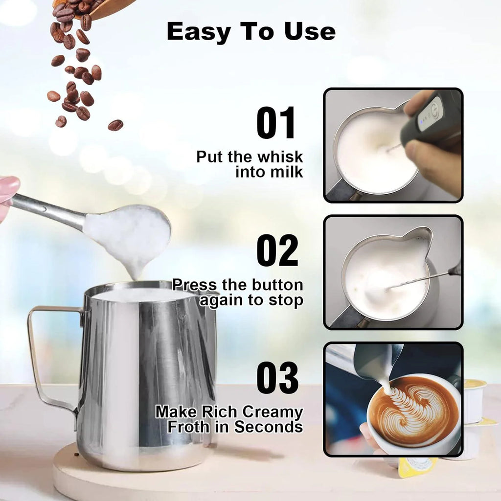 JIZHOU USB Rechargeable Milk Frother - Handheld Electric Frother with 3 Speeds, 11000 RPM, Mini Foam Maker for Coffee, Latte, Matcha & Eggs