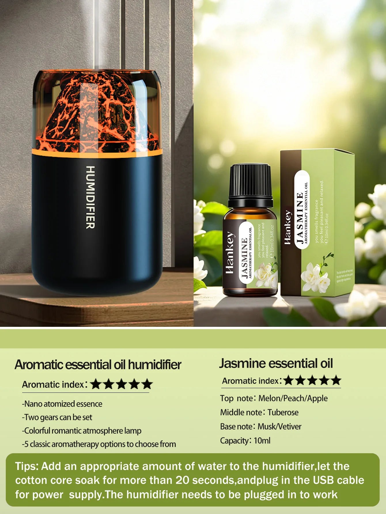 Volcanic Rock LED Mood Lamp with Humidifier & Aromatherapy Diffuser - USB-Powered for Bedroom, Car, Desk | Relaxing Color Changing Night Light Gift