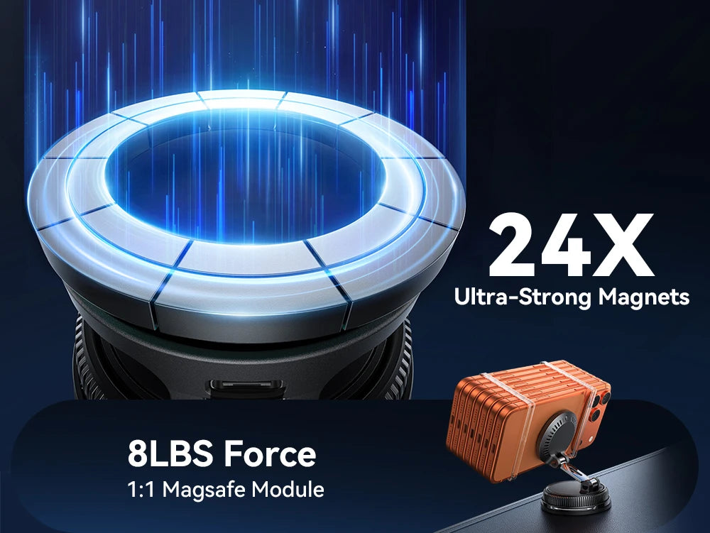 Joyroom MagSafe Car Phone Holder - 15W Fast Wireless Charger, Magnetic Vacuum Suction Mount for iPhone 15/14/13/12 Series