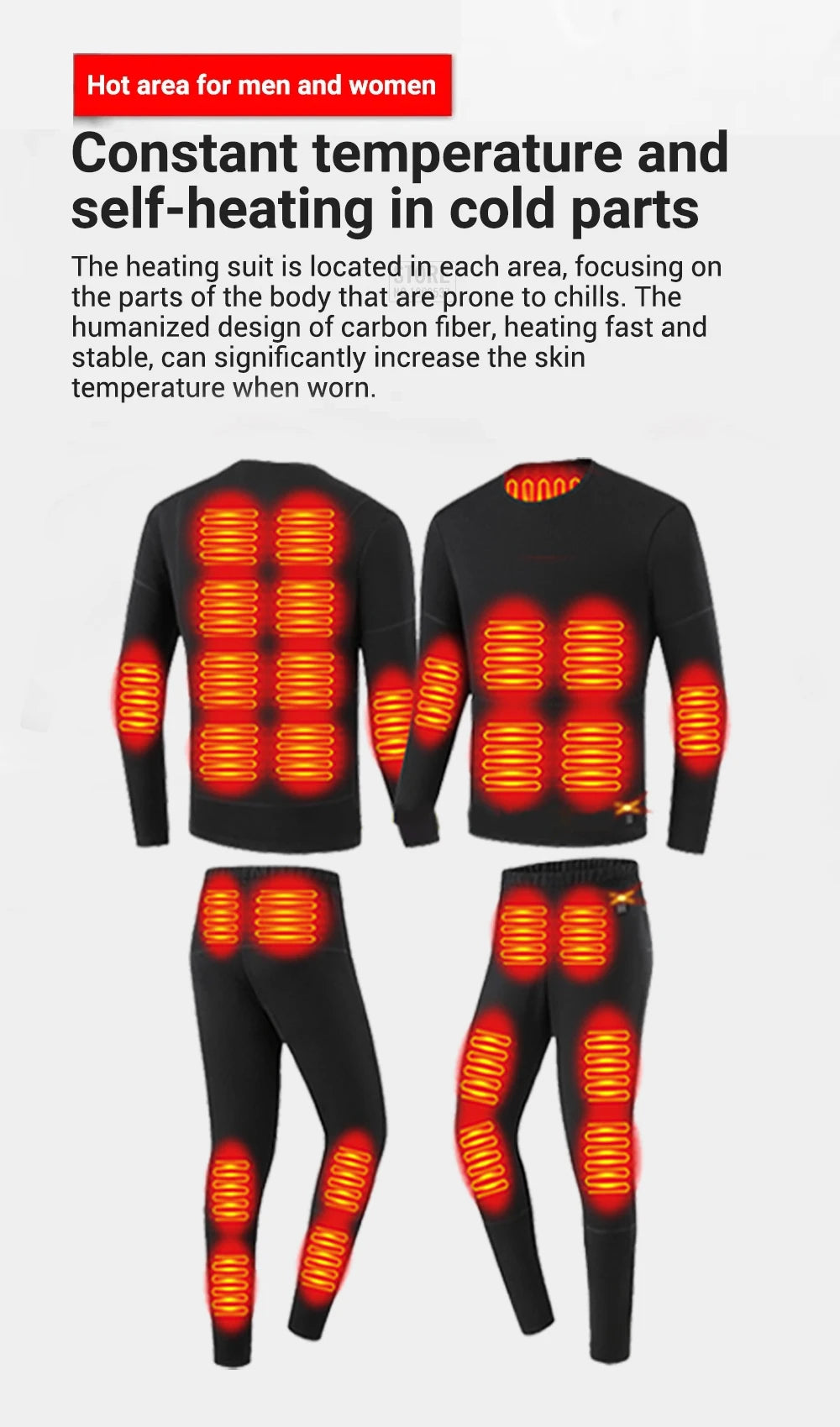 MCDV USB Heated Jacket & Thermal Underwear Set for Men & Women - Electric Heating Vest with Adjustable Temperature for Winter Sports, Outdoor Activities