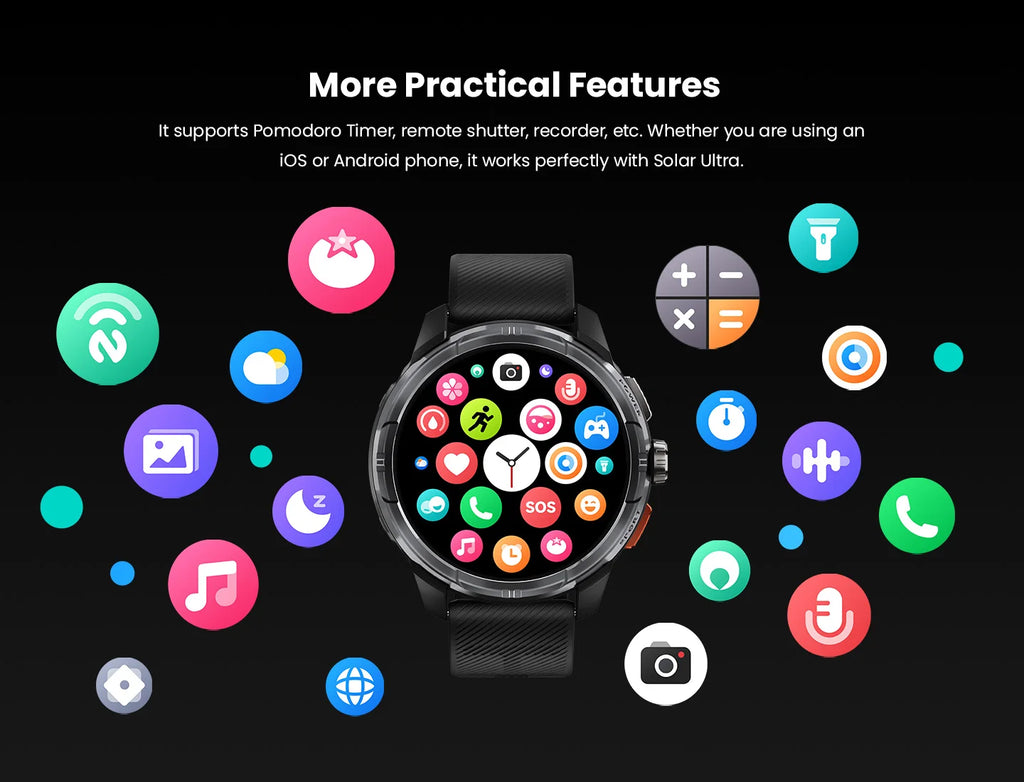 HAYLOU Solar Ultra GPS Smartwatch - 1.6" AMOLED, Built-in GPS, 5ATM Waterproof, Bluetooth Calling, 170+ Sports Modes, 22-Day Battery