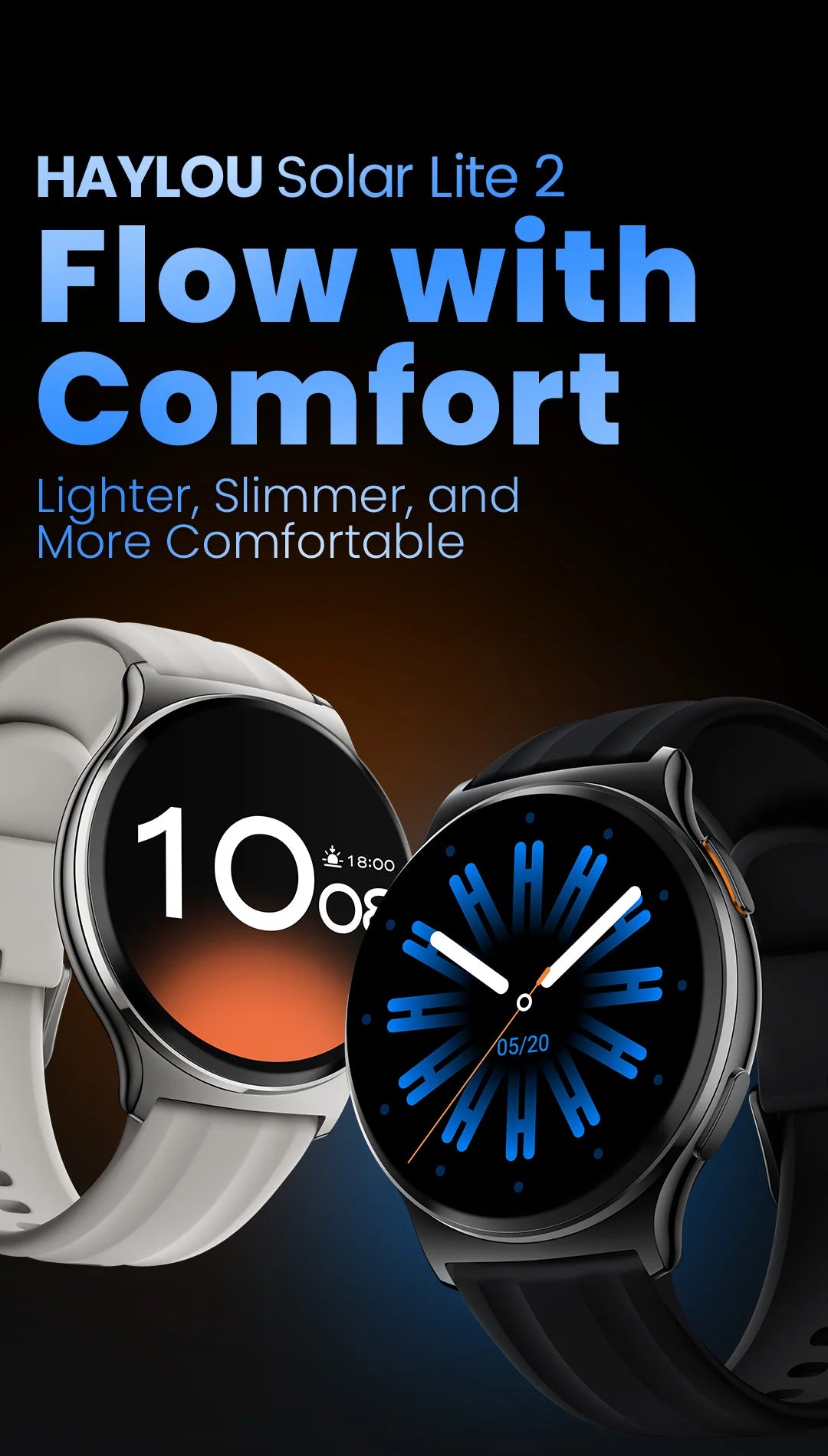 HAYLOU Solar Lite 2 Smartwatch - 1.43" AMOLED 60Hz, Bluetooth 5.4 Calling, 17-Day Battery, 150+ Sports Modes, 24/7 Health Monitor