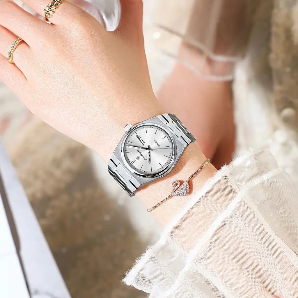 POEDAGAR Women's Watch with Date & Week Display - Waterproof Stainless Steel Luminous Dress Watch, Elegant Business Quartz Watch