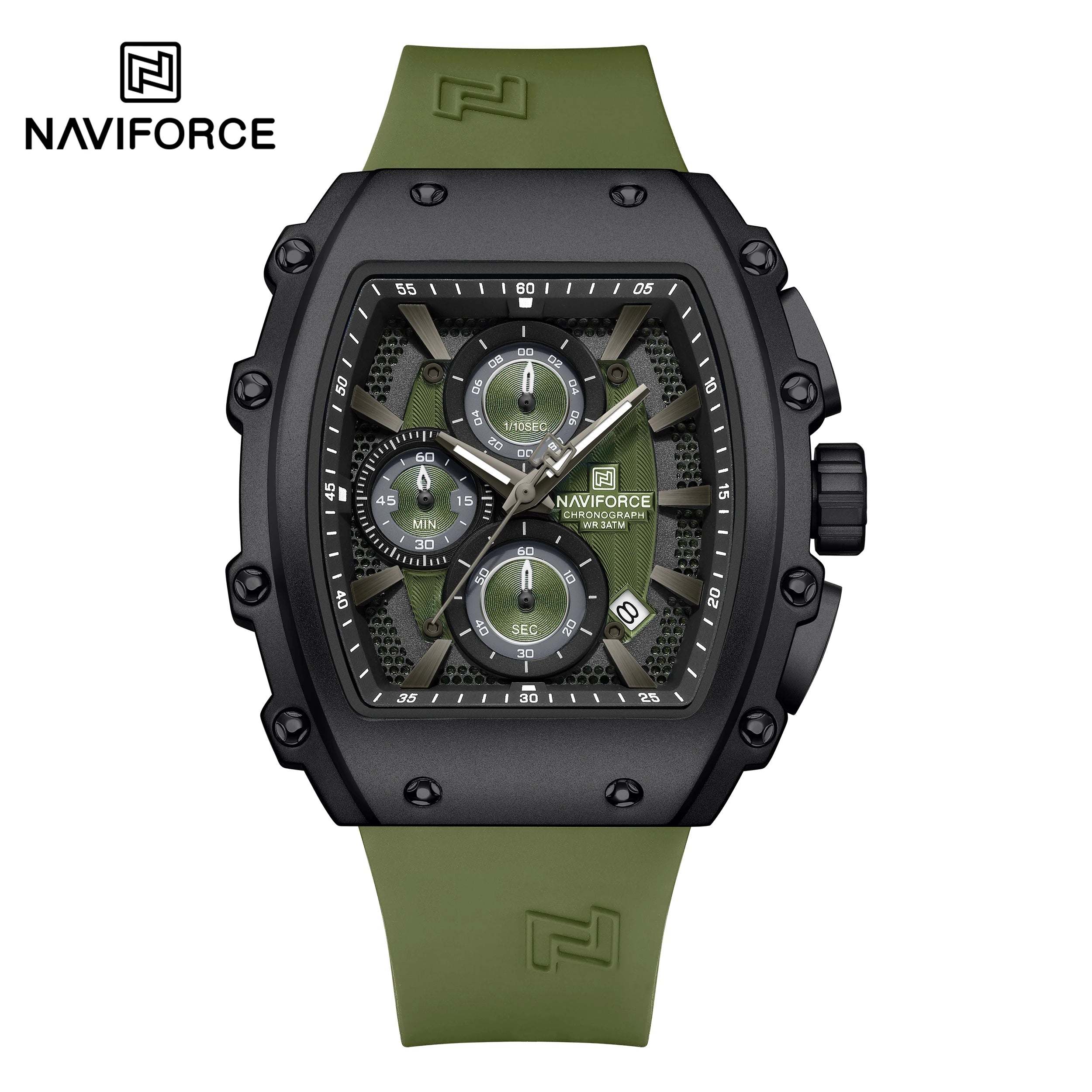 NAVIFORCE 8070 Men's Chronograph Watch - Waterproof Sport Watch with Luminous Hands, Silicone Strap, Calendar, Luxury Fashion Wristwatch