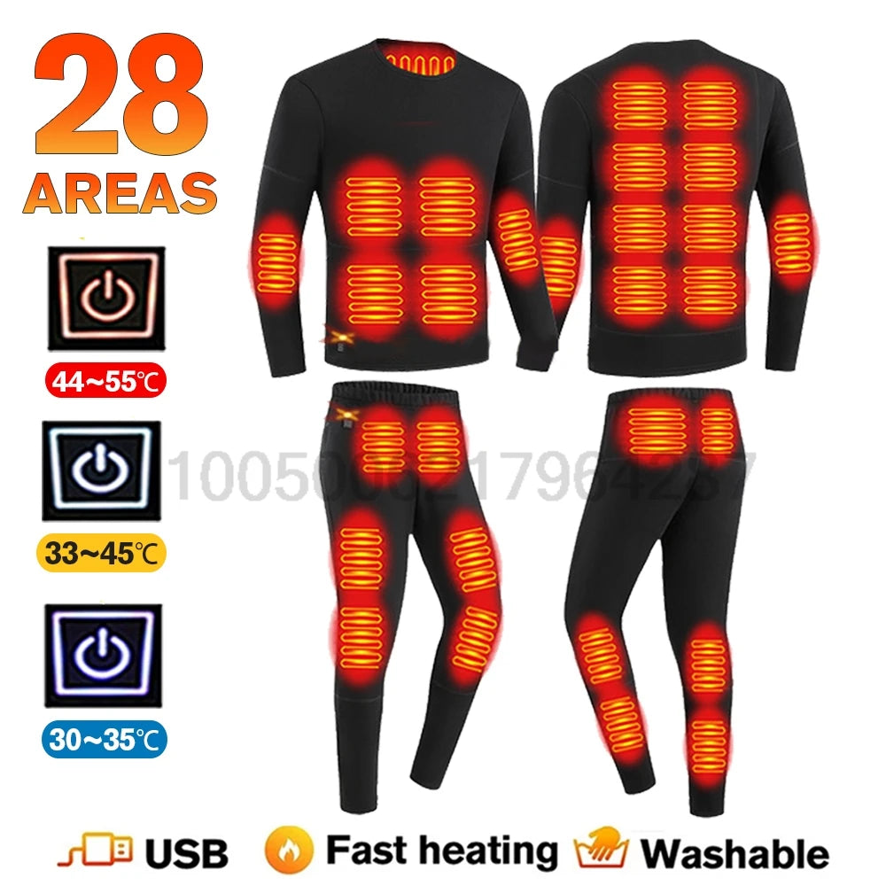 MCDV USB Heated Jacket & Thermal Underwear Set for Men & Women - Electric Heating Vest with Adjustable Temperature for Winter Sports, Outdoor Activities