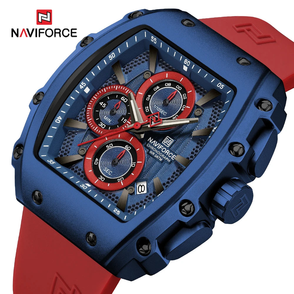 NAVIFORCE 8070 Men's Chronograph Watch - Waterproof Sport Watch with Luminous Hands, Silicone Strap, Calendar, Luxury Fashion Wristwatch