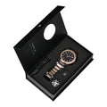 TOMI Luxury Men's Watch Gift Set - Rose Gold Case & Stainless Steel Bracelet, Business Quartz Watch with Complete Calendar, Ring & Brooch