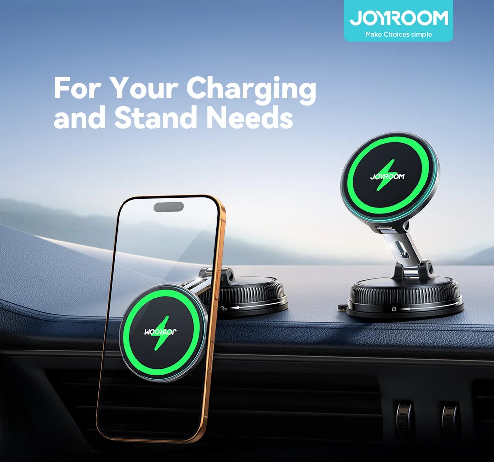 Joyroom MagSafe Car Phone Holder - 15W Fast Wireless Charger, Magnetic Vacuum Suction Mount for iPhone 15/14/13/12 Series