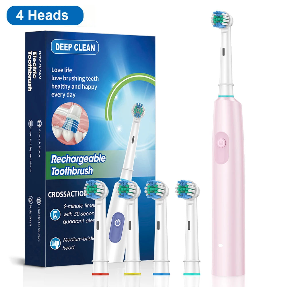 PeiKein Rechargeable Electric Toothbrush for Adults - 5 Mode Rotary Toothbrush with 8 Replacement Brush Heads, 30-Day Battery Life, IP67 Waterproof, 2-Minute Smart Timer