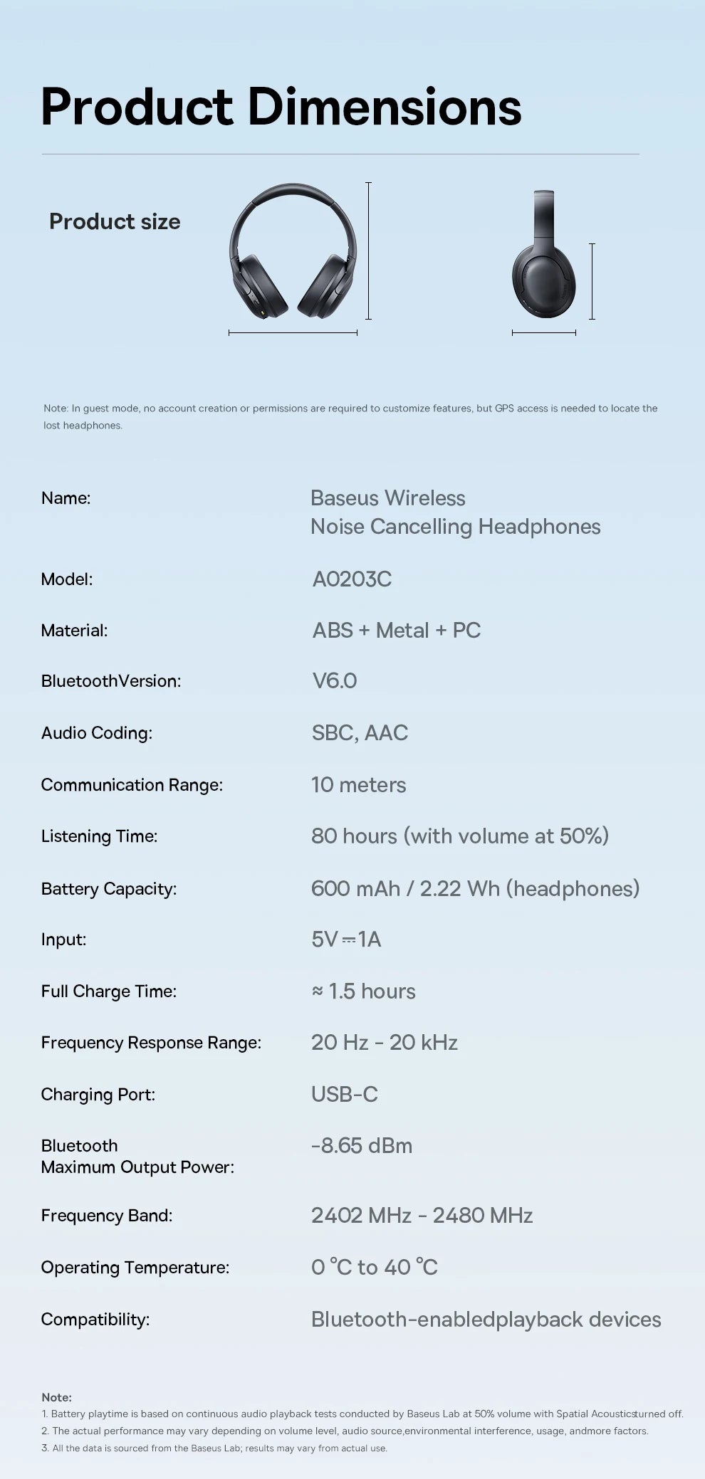 Baseus BH1 Lite Wireless Headphones - Bluetooth 6.0, 80H Playtime, Super Bass, ENC Clear Call, Lightweight Over-Ear Headset with Dual Connect