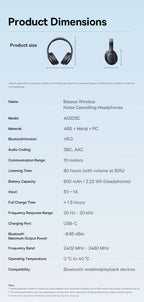 Baseus BH1 Lite Wireless Headphones - Bluetooth 6.0, 80H Playtime, Super Bass, ENC Clear Call, Lightweight Over-Ear Headset with Dual Connect