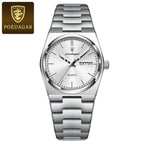 POEDAGAR Women's Watch with Date & Week Display - Waterproof Stainless Steel Luminous Dress Watch, Elegant Business Quartz Watch