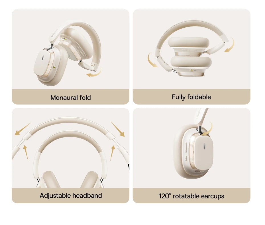 Baseus Bowie H1s Wireless Headphones - Bluetooth 5.4 with 46dB Hybrid ANC, 120H Playtime, Hi-Res Spatial Audio, 0.06s Low Latency, Foldable Over-Ear Headset