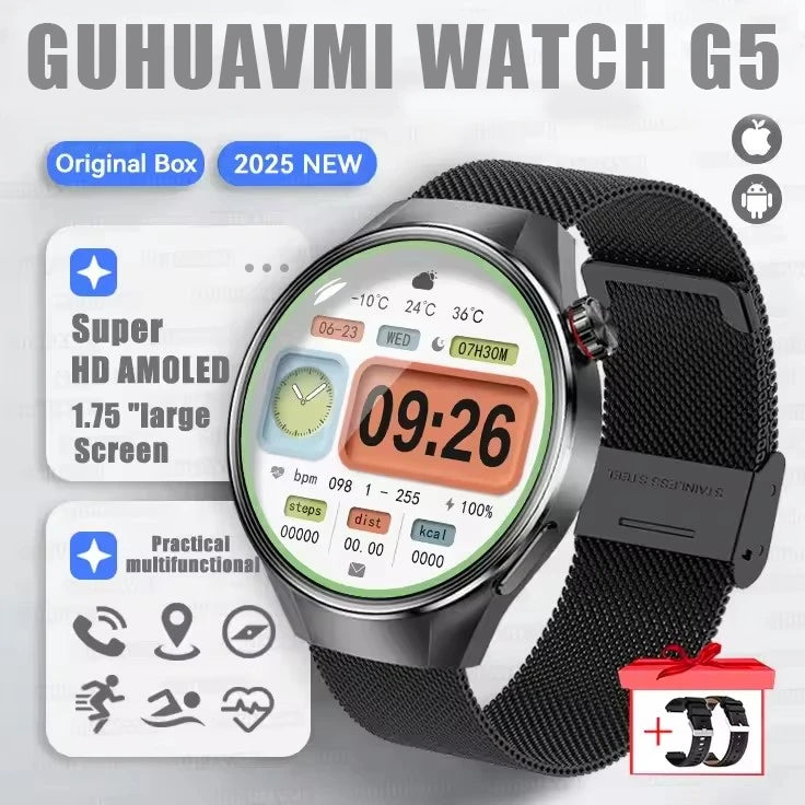 GUHUAVMI 1.75" AMOLED Smartwatch with GPS & Bluetooth Calling - IP68 Waterproof, 100+ Sports Modes, Heart Rate/SpO2 Monitor, 7-Day Battery