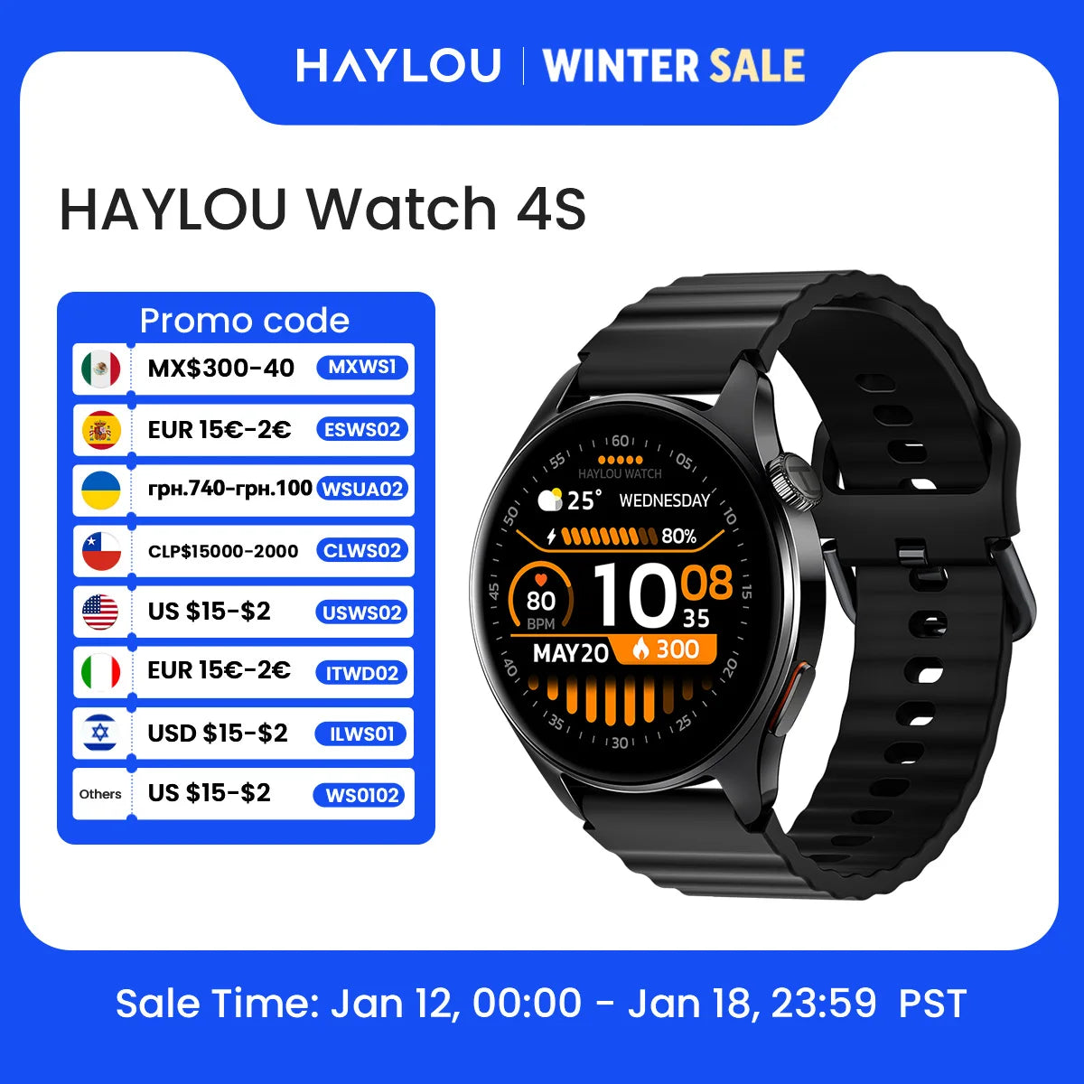 HAYLOU Watch 4S GPS Smartwatch - 1.43" AMOLED, 5-Satellite Positioning, Bluetooth Calling, 120+ Sports Modes, 18-Day Battery, Rotating Crown