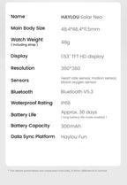 HAYLOU Solar Neo Smart Watch - Bluetooth Calling, 30-Day Battery, IP68 Waterproof, 127 Sports Modes, 24/7 Health Monitor, 1.53" HD Display