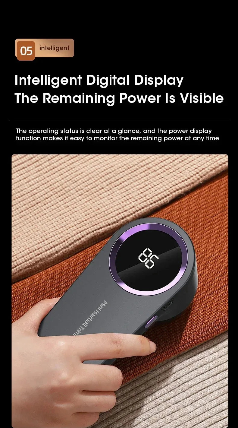 Rechargeable Electric Fabric Shaver & Lint Remover - Portable Clothing Fuzz Remover with LED Display, Cordless Lint Shaver for Sweaters, Couches & More