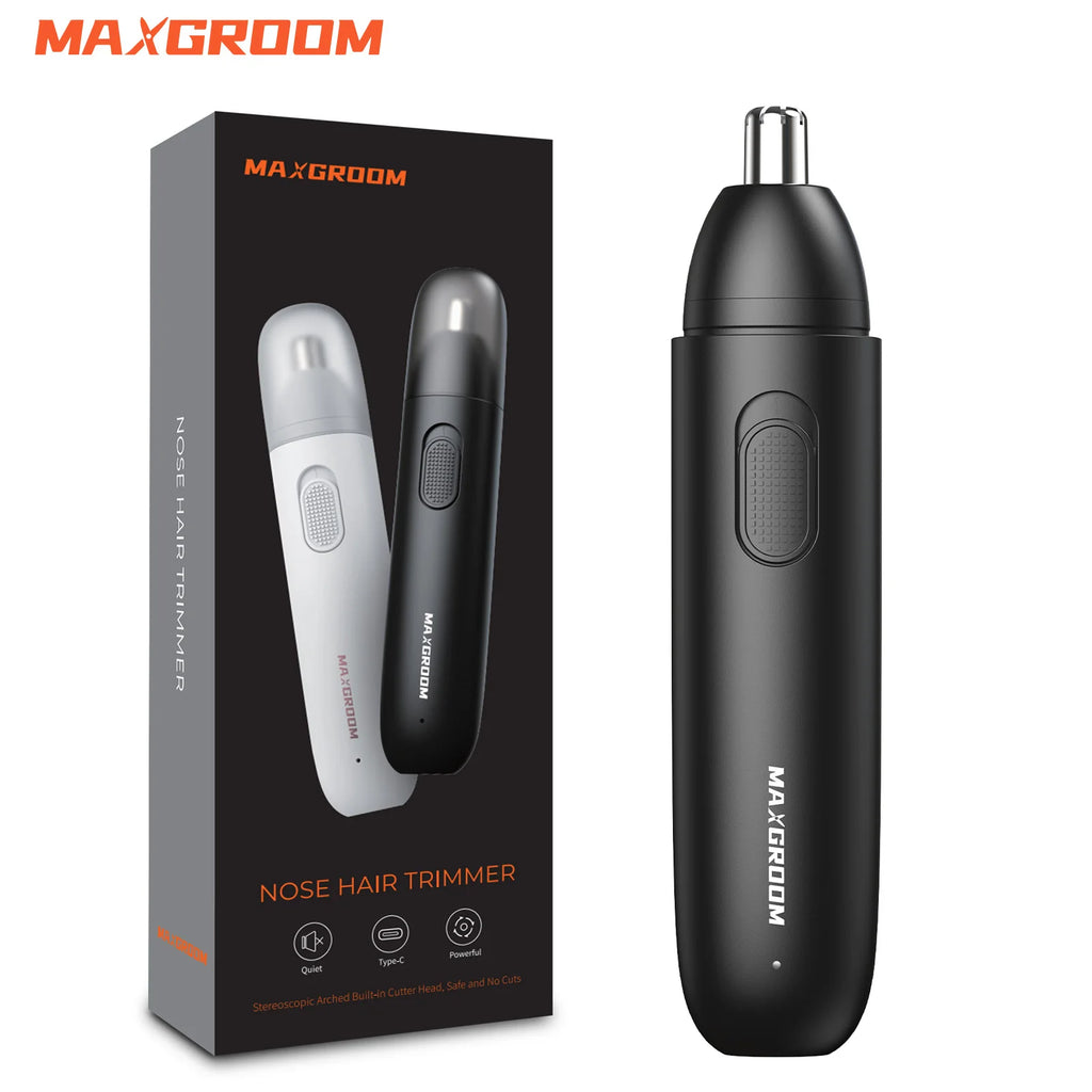 MAXGROOM Professional Rechargeable Nose Hair Trimmer for Men - 360° Rotating Dual Blade, Painless Eyebrow & Facial Hair Trimmer, USB Charging, Wet & Dry Use