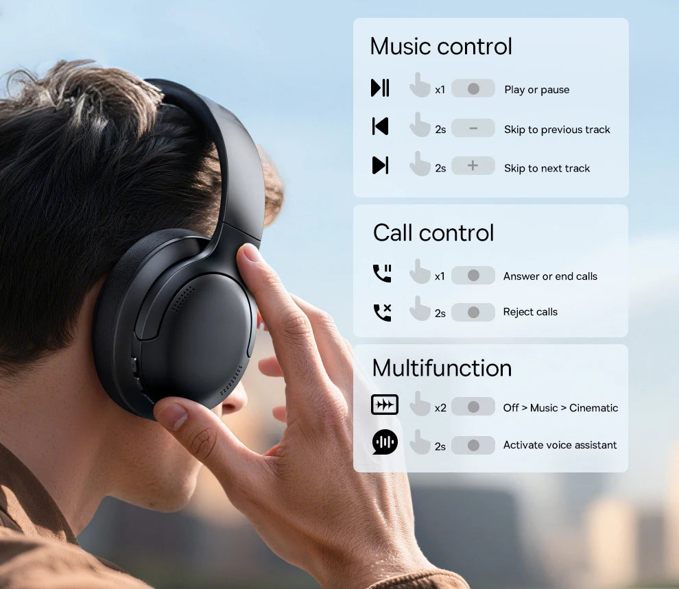 Baseus BH1 Lite Wireless Headphones - Bluetooth 6.0, 80H Playtime, Super Bass, ENC Clear Call, Lightweight Over-Ear Headset with Dual Connect