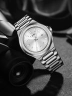 TOMI Luxury Men's Watch Gift Set - Rose Gold Case & Stainless Steel Bracelet, Business Quartz Watch with Complete Calendar, Ring & Brooch