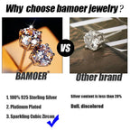 BAMOER 925 Sterling Silver Full Paved Simulated Diamond Stackable Ring, Women's Gold Plated Engagement Eternity Band with Colored CZ